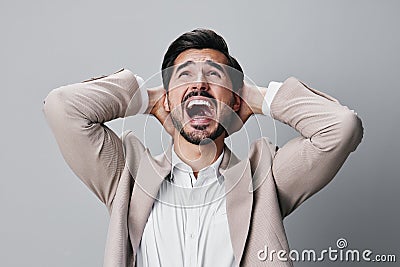 man angry boss businessman suit work portrait screaming sad crazy business Stock Photo