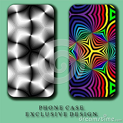 Style Mobil Phone Case. Beautiful Rainbow and Monochrome Abstract Curves Patterns Stock Photo