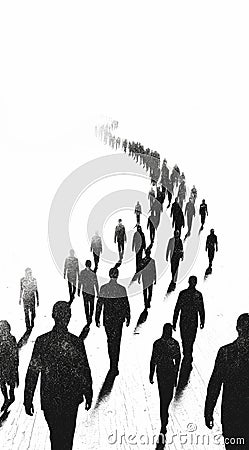 In the style of pointillism, an endless line leading to infinity with people Stock Photo