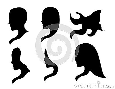 Styles hair silhouettes, woman hairstyle Vector Illustration