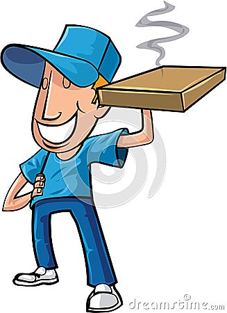 Stylised cartoon pizza delivery man Stock Photo