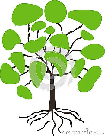 Stylised hand drawn tree with green crown on white Vector Illustration