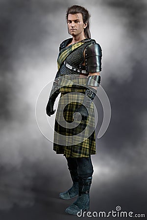 Scotsman in green tartan kilt - portrait Stock Photo