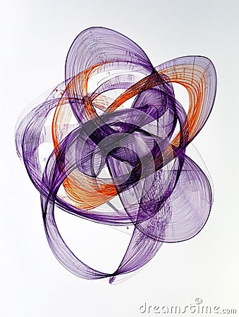 Stylish abstract ink sketch 3 D built from thin, swirling loops that change in size in a balanced way, white background Stock Photo