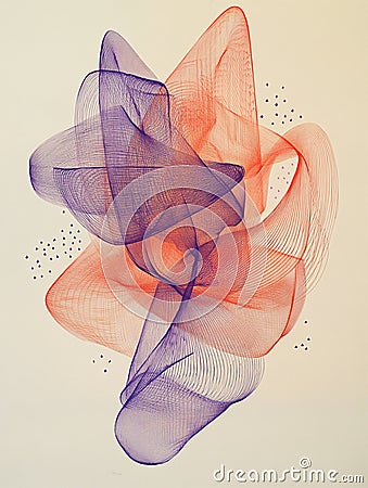 Stylish abstract ink sketch 3 D built from thin, swirling loops that change in size in a balanced way, white background Stock Photo