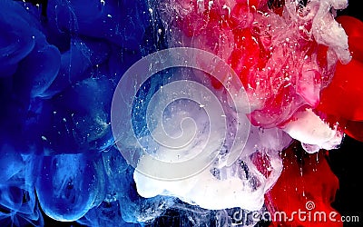 Stylish abstract modern background. Blue, white and red watercolor ink in water Stock Photo