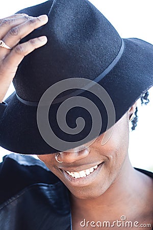 Stylish African woman with a lovely smile Stock Photo