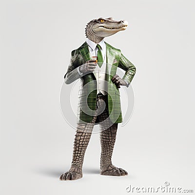 Stylish Alligator In Green Suit Holding Wine - Commission For Mike Campau Stock Photo