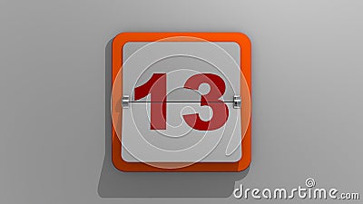 Stylish animated 3D rendering of a flipping calendar with a stop at the thirteenth day. 3d illustration of the 13th day of the wee Cartoon Illustration
