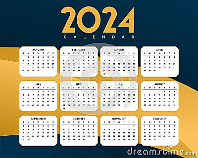 stylish 2024 annual calendar layout for office desk or wall Vector Illustration