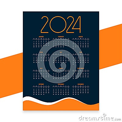 stylish 2024 annual calendar layout for office desk or wall Vector Illustration