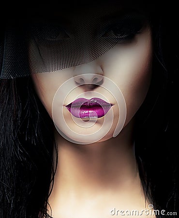 Stylish Aristocratic Woman with Dark Veil Stock Photo