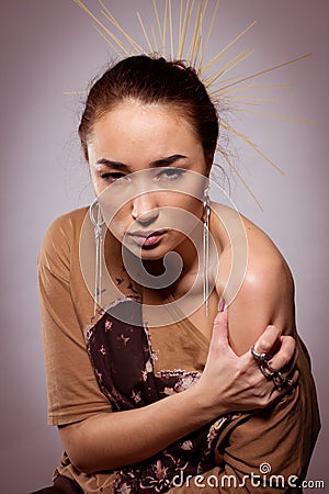 Stylish asian woman posing in studio. Stock Photo