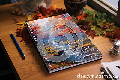 Stylish Autumn forest writing notebook. Generate Ai Stock Photo