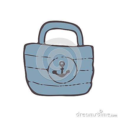 Stylish beach bag striped anchor pattern. Women's accessory for leisure and shopping. drawn in outline style in Vector Illustration