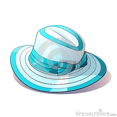 Stylish Beach Hat on White Background AI Generated Cartoon Illustration