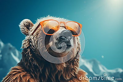 Stylish Bear Wearing Sunglasses Looking for Something. Generative ai Cartoon Illustration