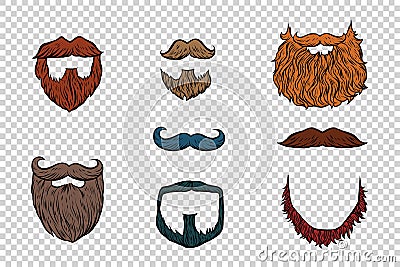 Stylish beard and moustache set collection Vector Illustration