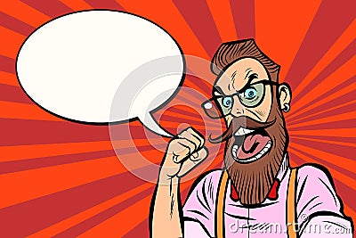 Stylish bearded hipster with glasses rage anger Vector Illustration