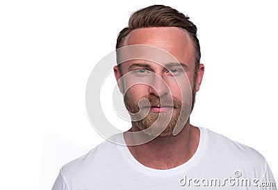 Stylish bearded man in white shirt Stock Photo