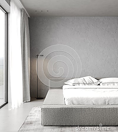 Stylish bedroom mockup, home interior design, 3D render Stock Photo