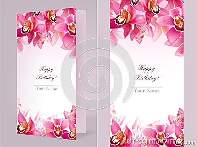 Stylish birthday card with orchid Vector Illustration