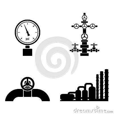 Stylish black flat graphic set of vector petroleum icons isolate Vector Illustration