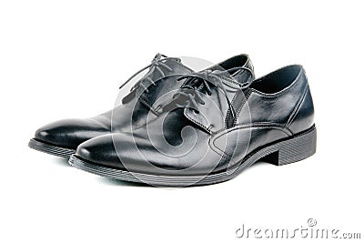 Stylish black leather men laced shoes Stock Photo