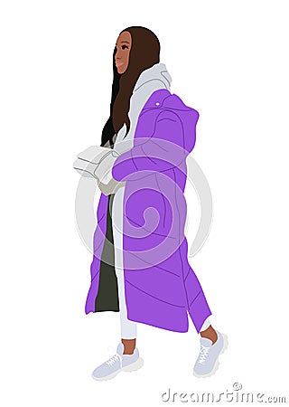 Stylish black woman wearing street fashion clothes Vector Illustration
