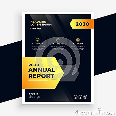 Stylish black and yellow annual report flyer template design Vector Illustration