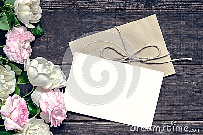 Stylish branding mockup to display your artworks. vintage wedding greeting card with pink and white roses Stock Photo