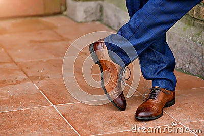 Stylish brown mens shoes close-up Stock Photo