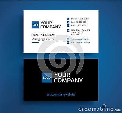 Stylish business card template vector - minimalist blue, black, Vector Illustration