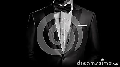 Stylish Businessman With Black Bow Tie, Suit And White Collar - Generative AI Stock Photo