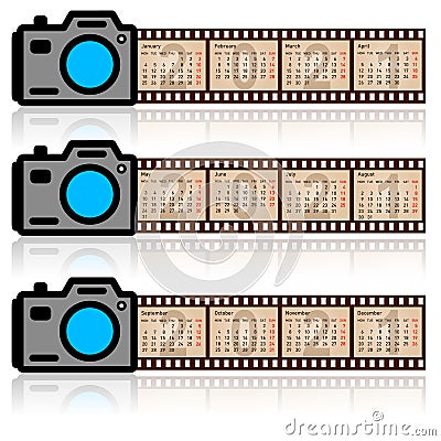 Stylish calendar for 2021 Camera with 35mm film Vector Illustration