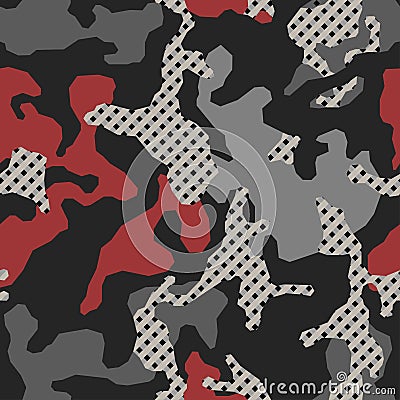 Stylish camouflage seamless pattern. Abstract modern military camo. Urban texture. Red color background. Vector illustration. Vector Illustration