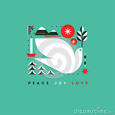 Stylish card with holiday greetings and symbols of Christmas Vector Illustration