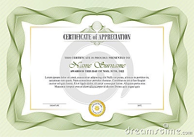 Stylish Certificate Frame with Guilloche border design Vector Illustration