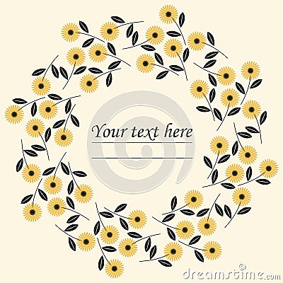 Stylish circle frame with chamomile flowers Vector Illustration