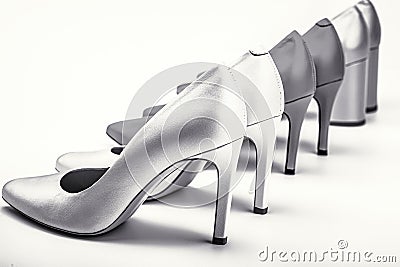 Stylish classic women leather shoe. High heel women shoes on white background. Black and white Editorial Stock Photo