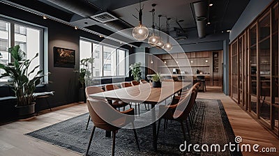 A stylish co-working space designed for productivity and collaboration created with Generative AI Stock Photo