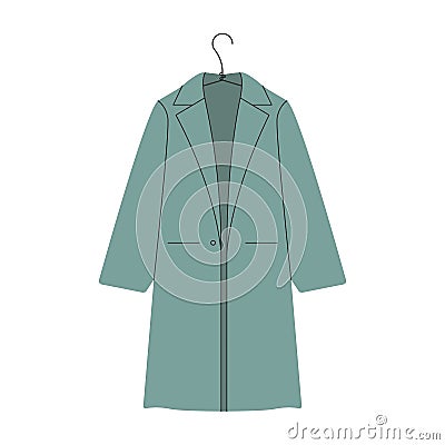 Stylish coat on hanger. Cartoon classic female clothes, woman casual winter fall fashion apparel. Vector illustration Vector Illustration