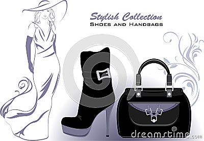 Stylish collection. Shoes and handbags Vector Illustration