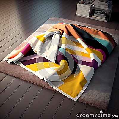 Colorful blankets on the ground. Wool chunky blanket Stock Photo