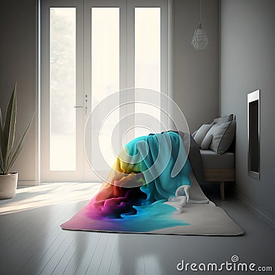 Colorful blankets on the ground. Wool chunky blanket Stock Photo