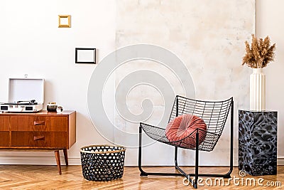 Stylish composition of retro living room with furniture. Stock Photo