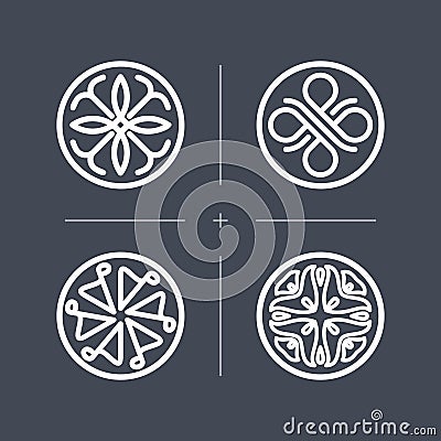 Stylish corporate decorative logo, badge, ornament for company, business, brand, website and personal unique name on gray Vector Illustration