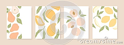 Stylish cover designs with summer fruits. Vector templates for postcards Vector Illustration