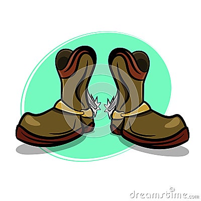 Stylish Cowboy Boots with Spurs Vector Illustration