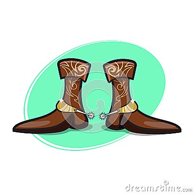 Stylish Cowboy Boots with Spurs Vector Illustration